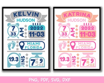 Estadísticas de nacimiento del bebé SVG, letrero de anuncio personalizado (descarga digital)