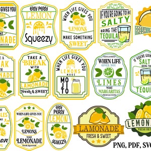 Lemon Svg Bundle, etichetta limonata fresca png clipart, Quando la vita ti dà il limone Fai tequila di vodka, Margaritas, Squeezed Lemon fruit Stand svg