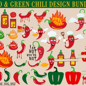 Chili Pepper SVG Bundle, Dripping Red chili, Chili sauce png clipart, Green chili, Hot and spicy, Spicy Red Pepper Silhouette cricut file