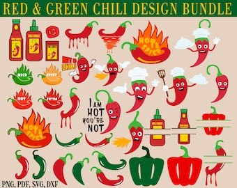 Chili Pepper SVG Bundle, Hot & Spicy Clipart (Digital Download)