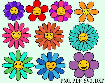 Daisy Smile Face Flower SVG-paket, Clipart (digital nedladdning)