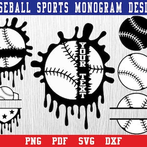 Baseball Svg Bundle, Baseball Monogram Svg, Baseball dripping, Split Baseball PNG clipart, Baseball Team logo, Baseball silhouette, Cricut