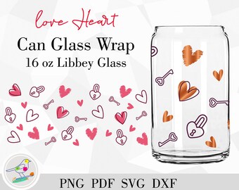 Valentine Hearts SVG: Libbey 16oz Can Glass Wrap (Digital Download)