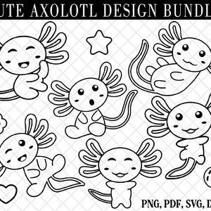 Cute Line art Axolotl svg bundle, Cute Axolotl clipart png, kawaii svg, birthday cricut cut file, digital Korean sticker, Silhouette cricut