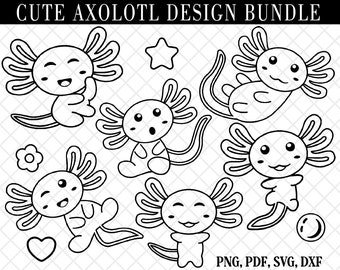 Axolotl Line Art SVG Bundle, Kawaii Clipart (digitaler Download)
