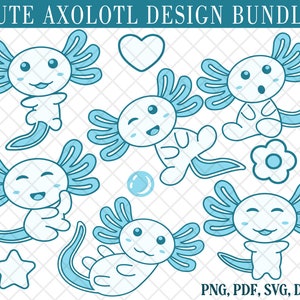 Cute Axolotl svg bundle, Cute Axolotl clipart png bundle, kawaii svg, birthday cricut cut file, digital Korean sticker, Silhouette cricut