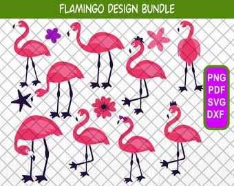Flamingo SVG Bundle, Summer Beach Clipart (Digital Download)
