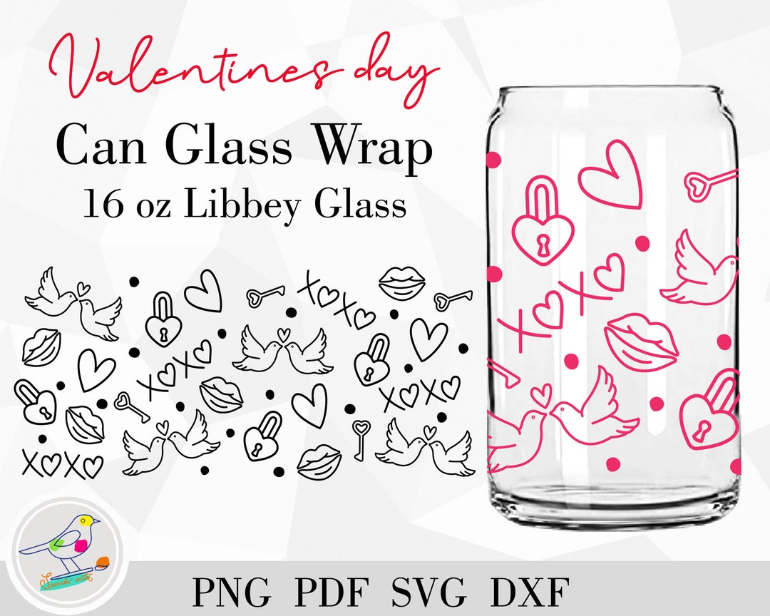 Valentine Heart Xoxo SVG for Libbey 16oz Can Glass Wrap, Hearts Beer ...