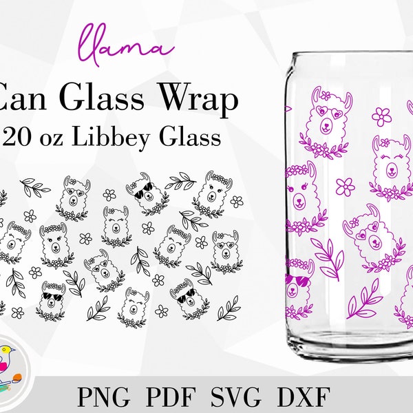 Llama Can Glass Wrap 20 Oz Svg, Llama face Svg, Alpaca Kids Animal svg, llama with flowers png clipart, Beer Can Glass Svg Cricut Silhouette