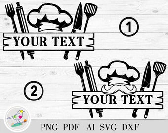 Premade Chef Logo SVG, Chef Monogram, Chef Svg, Cook Clipart, Cooking png, Chef split monogram, Restaurant Logo Silhouette cricut cut file