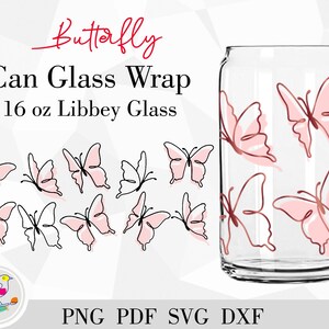 Butterfly line art 16 Oz Libbey Glass Svg Wrap, Butterfly svg clipart, Beer Can Glass Png Full Wrap, butterfly Svg Cricut cutfile Silhouette