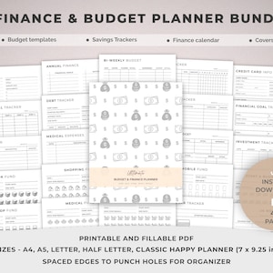 Printable Planner, Finance and Budget planner bundle Printable, Savings trackers, Calendars, Income, Expenses, Bill, Debt, Spending Trackers image 1