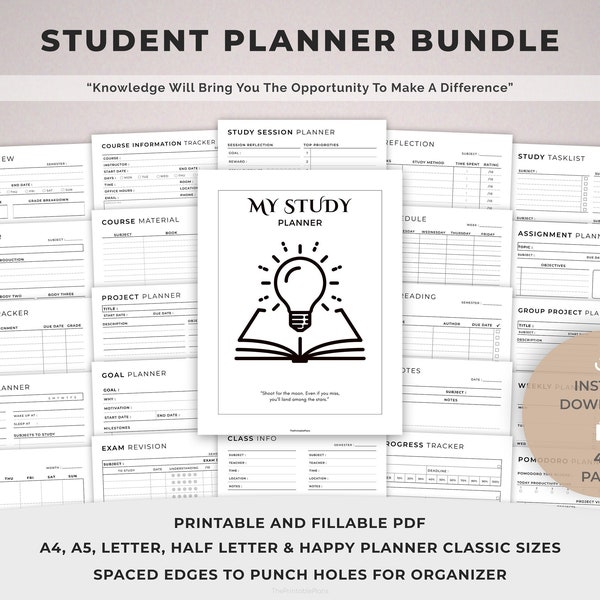 Printable Planner, Printable Student Planner Bundle, Study Planner Bundle, Academic Planner, College Planner, High School, Semester Planner.