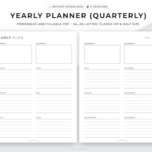 Planificador Anual Imprimible, Planificador Trimestral, Planificador de Productividad, Planificador de Objetivos, Planificador de Tareas, Resumen Anual, A4/A5/Clásico/Carta/Medio