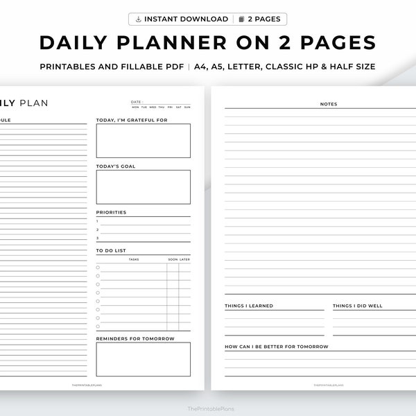 Daily Planner Printable, 24 Hour Planner, Daily Goal Planner, 30 Minute Schedule, Time Blocking PDF, Day Schedule Template, Daily Overview.