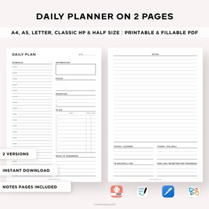 Druckbarer Tagesplaner, Stundenplaner, Tageszielplaner, 30-Minuten-Planer, Zeitblocking-PDF, Tagesplaner-Vorlage, A5-Beilage