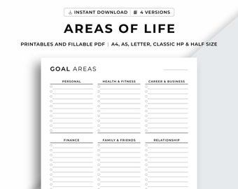 9 Areas of Life Planner Printable, Goal Planner, Goal Setting, Productivity Planner, Life Goals, A4/A5/Letter/Classic/Half, Instant Download