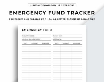 Emergency Fund Tracker Printable, Emergency Fund Challenge, Emergency Fund Savings, Emergency Savings Plan, Budget Planner, Savings Tracker