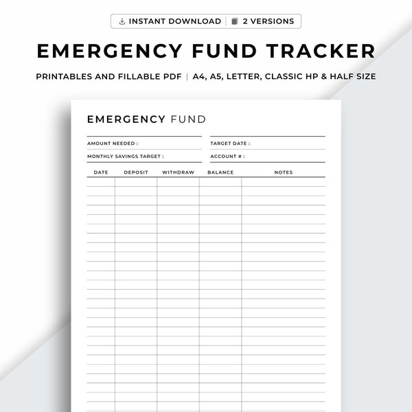 Emergency Fund Tracker Printable, Emergency Fund Challenge, Emergency Fund Savings, Emergency Savings Plan, Budget Planner, Savings Tracker