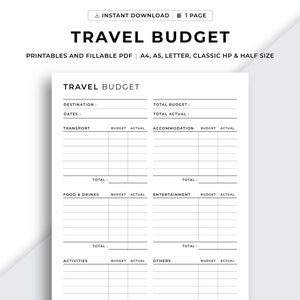 Travel Budget Planner Printable, Vacation Budget Planner, Expense Log ...