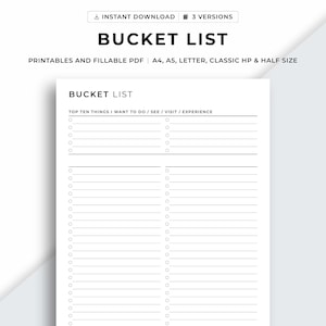 Lista de deseos imprimible, Planificador de objetivos de vida, Plan de lista de tareas pendientes, Lista de verificación de plantilla de lista de deseos, A4/A5/Carta/Clásico/Mitad, Descarga instantánea