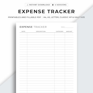 Expense Tracker, Spending Tracker, Expense Log, Purchase Log, Budget Template, A4/A5/Letter/Classic HP/Half Size, Printable & Fillable,