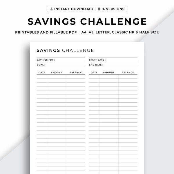 Savings Tracker Printable, Savings Challenge Printable, Saving Goal Plan, Finance Planner A4/A5/Letter/Classic HP/Half, Instant Download PDF