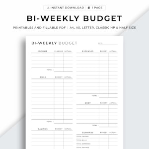Bi weekly Budget Planner Printable, Bi-weekly Template, Paycheck Budget Tracker, Finance Planner, Sheet Binder, A4/A5/Letter/Classic/Half