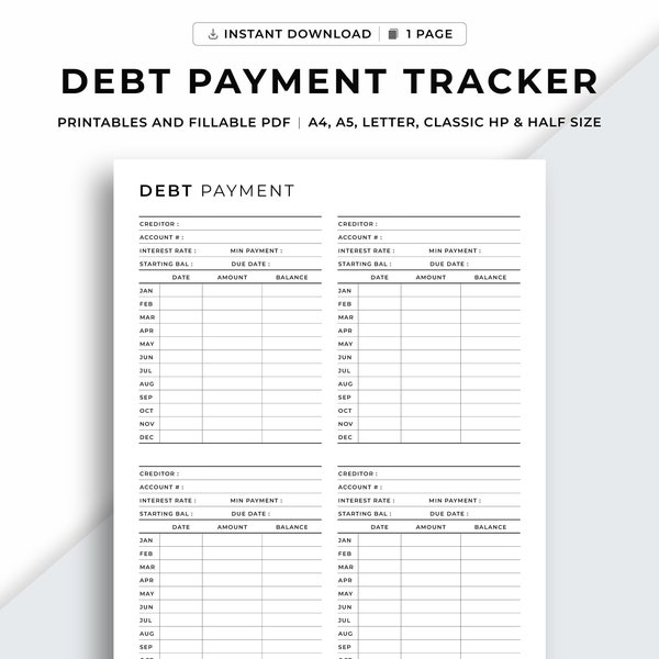 Debt Payment Tracker Printable, Debt Tracker Printable, Debt Snowball Tracker, Debt Payoff Log, Money Planner, Budget Planner PDF