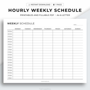 Hourly Weekly Schedule Landscape, Weekly Planner Printable, Week At a Glance, Weekly Agenda, Desk Planner, Weekly To Do List, A4/Letter