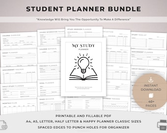 Afdrukbare planner, afdrukbare studentenplannerbundel, studieplannerbundel, academische planner, universiteitsplanner, middelbare school, semesterplanner.