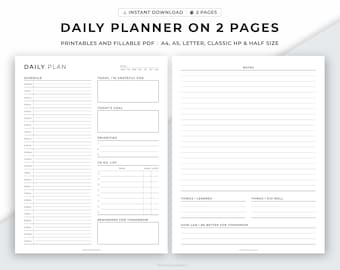 Daily Planner Printable, 24 Hour Planner, Daily Goal Planner, 30 Minute Schedule, Time Blocking PDF, Day Schedule Template, Daily Overview.