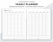 Yearly Planner Printable, Annual Planner, Yearly Overview, Year at a Glance, Yearly Agenda, 12 Month, A4/A5/Classic HP/Letter/Half, Fillable