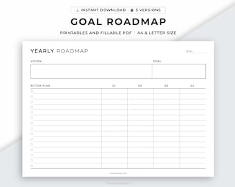 Goal Roadmap Printable, Goal setting, Goal Action Plan, Project Yearly Mapping, Productivity Planner, A4 & Letter Size, Fillable PDF