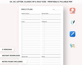 Daily Planner | Printable Minimalist Day Schedule | A4 PDF Digital Download