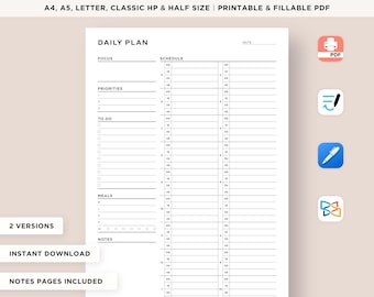 15 Minute Hourly Planner, Daily Planner Printable, Daily Schedule, Daily Agenda, Daily Productivity Planner, Appointment Schedule, Goodnotes