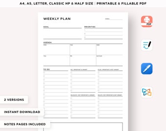 Task Priority Matrix Planner, Weekly Planner Printable, Goal Setting Planner, Weekly Schedule, Priority To Do List, Decision Matrix Template
