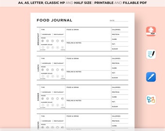 Food Journal Printable, Daily Food Diary Printable, Daily Food Journal, Daily Calorie Counting, Food Diary, Calorie Count, Goodnotes Planner