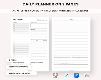 Daily Planner Printable, Hourly Planner, Daily Goal Planner, 30 Minute Schedule, Time Blocking PDF, Day Schedule Template, Daily Overview.