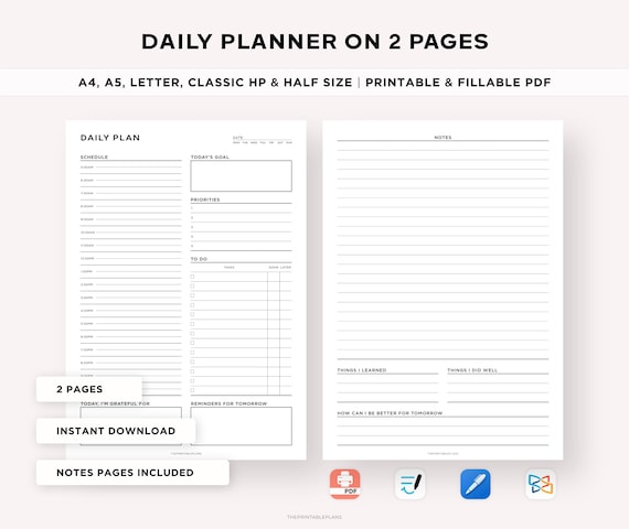 Daily Planner Printable, Hourly Planner, Daily Goal Planner, 30 Minute Schedule, Time Blocking PDF, Day Schedule Template, Daily Overview.