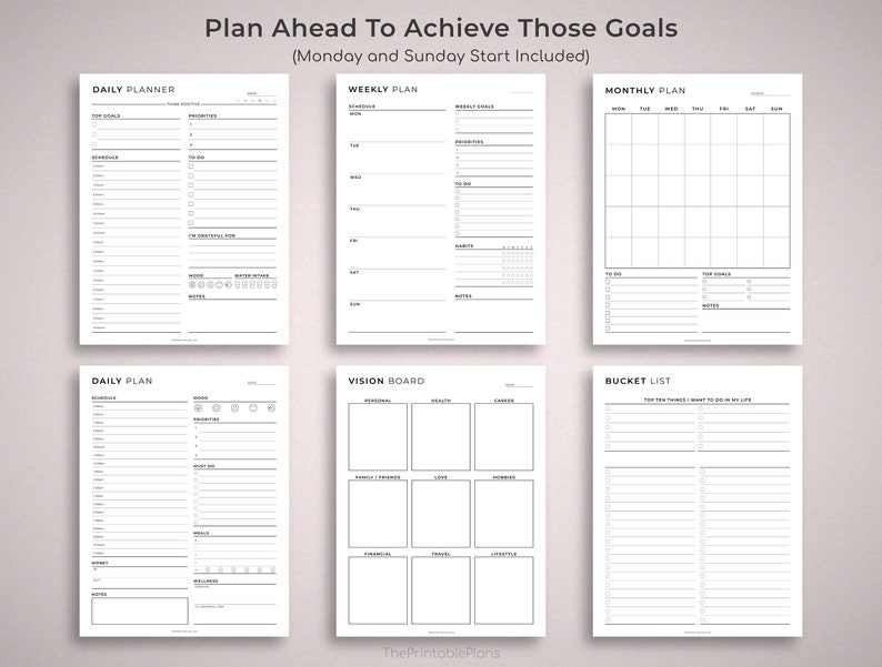 Printable Goal planner bundle, Daily, Weekly, Monthly, Quarterly, Yearly Goals, SMART Goal, New Year Resolution, Reflections, Vision board image 7