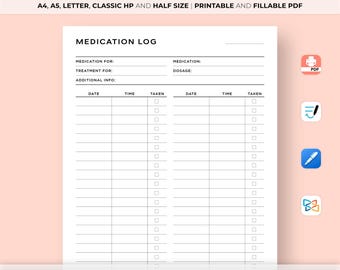 Simple Medication Tracker Printable, Medication Log, Medication Reminder, Medicine & Supplement Tracker, Medication Schedule, A4/Letter Size