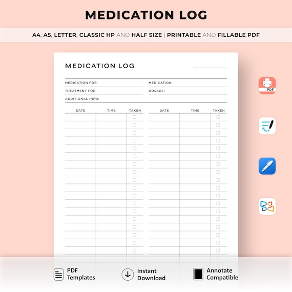 Simple Medication Tracker Printable, Medication Log, Medication Reminder, Medicine & Supplement Tracker, Medication Schedule, A4/Letter Size