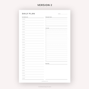May include: A black and white daily planner with sections for schedule, priorities, to do, and notes. The planner has a simple design and is perfect for organizing your day.