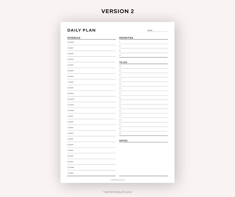 May include: A black and white daily planner with sections for schedule, priorities, to do, and notes. The planner has a simple design and is perfect for organizing your day.