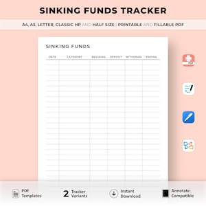 Sinking Funds Tracker Printable, Sinking Funds Printable, Savings Tracker, Savings Challenge, Sinking Funds Monthly Tracker, Budget Planner