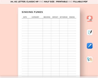 Sinking Funds Tracker Printable, Sinking Funds Printable, Savings Tracker, Savings Challenge, Sinking Funds Monthly Tracker, Budget Planner