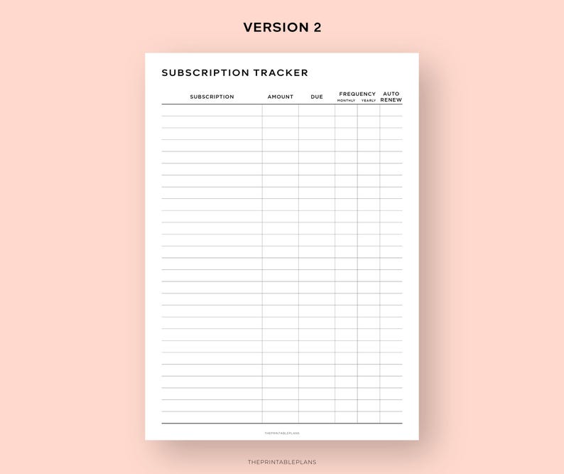 Subscription Tracker Printable, Membership Tracker, Subscription ...