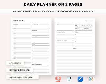 Daily Planner Printable, Hourly Planner, 30 Minute Schedule, Time Blocking PDF, Day Schedule Template, Goodnotes PDF, Meal plan, A5 Insert