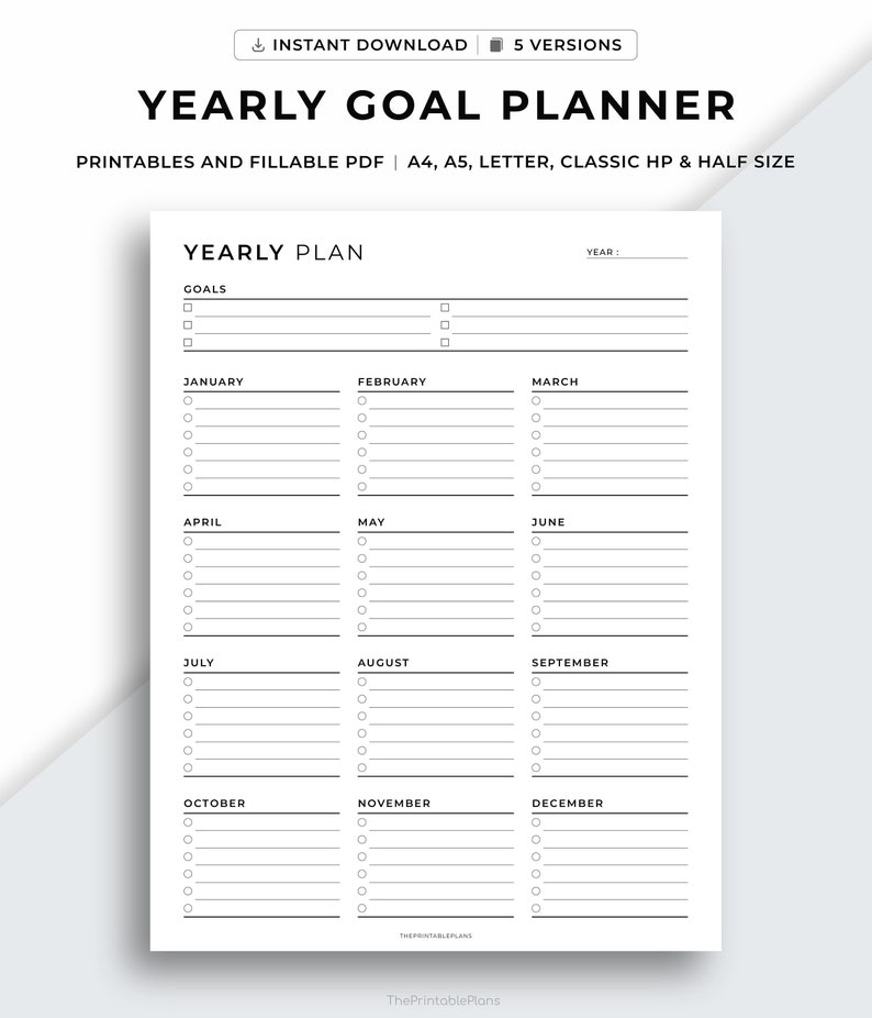 Yearly Goal Planner Printable, Goal Setting, Yearly Planner Yearly Goal Planner Printable, Goal Setting, Yearly Planner